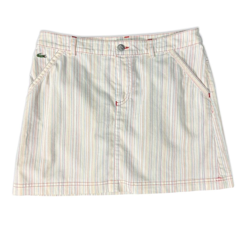 Lacoste White Pink Blue Green Pastel Pinstripe Pencil Mini Skirt size 36 / 4 / S